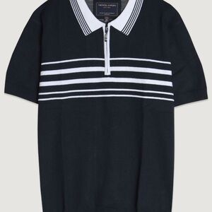 Nickel & Simon Men’s Navy Blue Striped Knit Polo Shirt